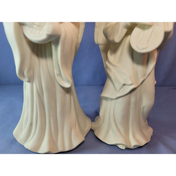 Angels Candle Holders Set of 3 PARTYLITE White w/Harp & Lute 1980s Mantel Decor - Picture 12 of 15
